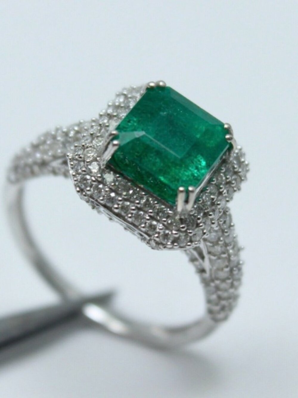 ESTATE NATURAL 3.38CTW GREEN EMERALD DIAMOND 14K WHITE GOLD RING SIZE 7